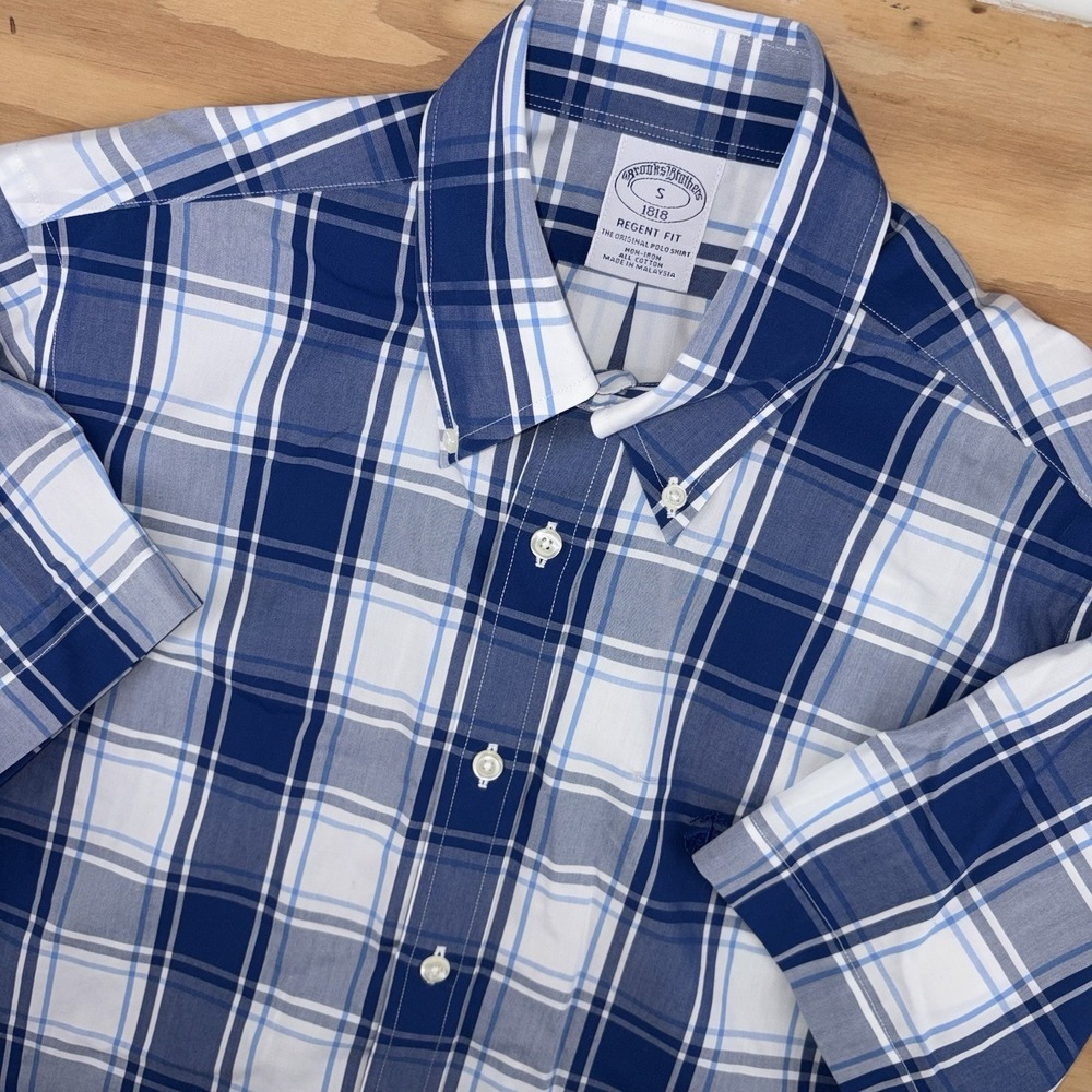 Brooks Brothers‎ Regent Small Blue Short Sleeve Plaid Button Down Lightweight